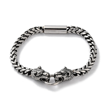 304 Stainless Steel Wheat Chain Leopard Magnetic Bracelets for Men, Antique Silver, 9-5/8~9-5/8 inch(23.3~24.5cm), 14mm