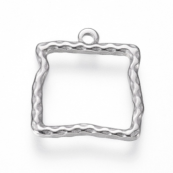 304 Stainless Steel Pendants, Textured, Square, Stainless Steel Color, 17x15.5x1mm, Hole: 1.4mm