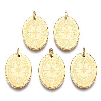 316 Surgical Stainless Steel Pendants, with Jump Rings, Oval, Real 14K Gold Plated, 18x13x2mm, Hole: 3mm, Jump Ring: 5x1mm, 3mm inner diameter