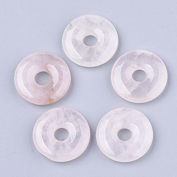 Natural Rose Quartz Pendants, Donut/Pi Disc, Donut Width: 10~10.5mm, 25~26x4.5~5.5mm, Hole: 5mm