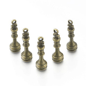 Alloy Chess Pendants, King Chess Pieces, Antique Bronze, 27.5x8mm, Hole: 1.5mm