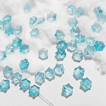 Transparent Glass Beads, Christmas Snowflake, Aqua, 11.5x10.5x7.5mm, Hole: 1mm