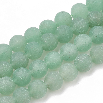 Natural Green Aventurine Beads Strands, Frosted, Round, 10mm, Hole: 1.2mm, about 37~40pcs/strand, 14.9~15.1 inch(38~38.5cm)