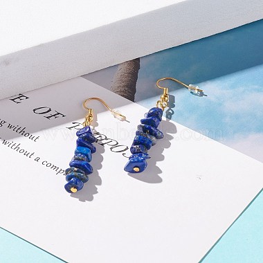 Natural Lapis Lazuli Chip Beaded Dangle Earrings(EJEW-JE04788-09)-2