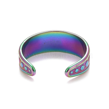 Ion Plating(IP) Rainbow Color 304 Stainless Steel Flat Round Pattern Open Cuff Ring for Women(RJEW-C025-01M)-3