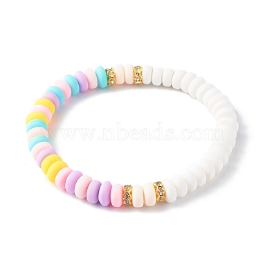 Handmade Polymer Clay Beads Stretch Bracelets Sets, with Brass Rhinestone & Brass Beads, Violet, Inner Diameter: 2~2-1/8 inch