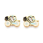 304 Stainless Steel Enamel Pendants, Bicycle Charms, Ion Plating(IP), Real 18K Gold Plated, Light Blue, 12x15x1.5mm, Hole: 2mm(STAS-T074-08G)