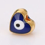 Golden Plated Alloy Enamel Beads, Heart with Evil Eye, Cadmium Free & Lead Free, Midnight Blue, 7.5x8.5x5.5mm, Hole: 1.5mm(ENAM-WH0047-74G-RS)