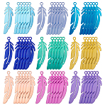 90Pcs 9 Colors Stainless Steel Pendants, Feather Charm, Mixed Color, 22.5x6x0.2mm, Hole: 0.9mm, 10pcs/color(STAS-GA0002-01)