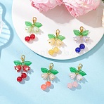 6Pcs 6 Colors Flower Glass & Acrylic Pendant Decorations, with Alloy Lobster Claw Clasps, Mixed Color, 41mm, 1pc/color(HJEW-JM04510)