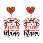 1Pair Leopard Print Heart Mother Sports Acrylic Dangle Stud Earrings, with PP Resealable Bags, Rugby, Earring: 1 pair(EJEW-FS0001-22E)