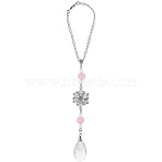 Bohemian Style Acrylic & Glass Pendant Decoration, with Iron Chain and Lobster Claw Clasps, Pink, 285mm(HJEW-DR00064)
