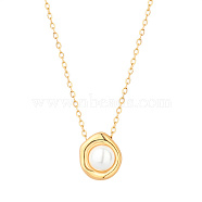 Stainless Steel Nuggest Pendant Necklace, with Imitaton Pearls, Golden, 15.75 inch(40cm)(GO5113-2)