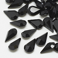 Pointed Back Glass Rhinestone Cabochons, Faceted, teardrop, Jet, 8x5x3mm(RGLA-T082-5x8mm-02)