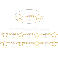3.28 Feet Brass Handmade Beaded Chain, with Round Glass Beads, Long-Lasting Plated, Soldered, Star, Real 18K Gold Plated, Link: 4x2x0.3mm, Star: 8x8x1mm, Round: 13x4mm(X-CHC-I031-03G)