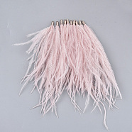 Ostrich Feather Tassel Big Pendant Decorations, with Brass Findings, Golden, Pink, 130~170x4mm, Hole: 1.6mm(FIND-S302-08B)