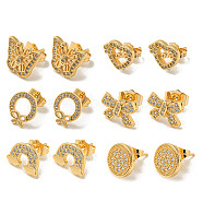 Light Gold Brass Micro Pave Cubic Zirconia Stud Earrings for Women, Mixed Shapes, 9~13x11~14mm(EJEW-E295-34KCG)