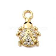 Rack Plating Brass Micro Pave Cubic Zirconia Pendants, Cadmium Free & Lead Free, Long-Lasting Plated, Ladybug Charm, Real 18K Gold Plated, Clear, 17.5x11x3mm, Hole: 2.8mm(KK-P230-22G-A)