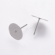 304 Stainless Steel Stud Earring Settings, Flat Pad Earring Post, Flat Round, Stainless Steel Color, Tray: 12mm, 12x12mm, Pin: 0.7mm(X-STAS-K146-009-12mm)