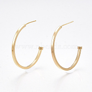 Brass Stud Earrings, Half Hoop Earrings, Nickel Free, Real 18K Gold Plated, 30x30mm, Pin: 0.8mm(KK-T038-487G)