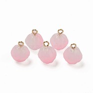 Two Tone Spray Painted Glass Pendants, Imitation Jade, with Light Gold Plated Brass Loops, Bud, Pearl Pink, 15x12x12mm, Hole: 2mm(GLAA-Q092-05C)