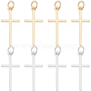 8Pcs 2 Colors Brass Pendants, Long-Lasting Plated, Cross, Mixed Color, 23x10.5x0.6mm, Hole: 3.2mm, 4pcs/color(ZIRC-BBC0002-28)