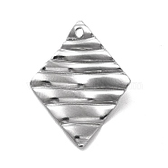 201 Stainless Steel Pendants, Rhombus Charm, Stainless Steel Color, 21.5x16.5x1mm, Hole: 1.4mm(STAS-G296-01P)