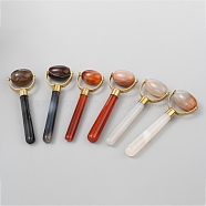 Natural Agate Brass Massage Tools, Facial Roller for Skin, Eyes, Neck, Raw(Unplated), Mixed Color, 107x35x18mm(G-B008-02G)