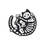 Cat Theme Enamel Pin, Black Tone Alloy Badge for Backpack Clothes, Flower, 22x27mm(PW-WG97473-05)