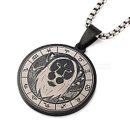 Retro Mandala 201 Stainless Steel Box Chain Constellation Pendant Necklaces for Women Men, Black, Leo, 28.35 inch(72cm)(NJEW-M223-01F)