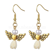 Angel Antique Golden Alloy & Resin Dangle Earrings, Imitation Pearl Acrylic Drop Earrings, Light Goldenrod Yellow, 45x21.5mm(EJEW-JE05686-06)