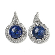 Dyed Natural Lapis Lazuli with Clear Cubic Zirconia Pendants, Lamp Bulb Charms with Rack Plating Brass Findings, Platinum, Cadmium Free & Lead Free, 35x25x8.8~9.6mm, Hole: 2.8x3.9mm(G-G133-01P-22)