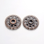 Tibetan Style Alloy Steampunk Chandelier Components, Gear, Cadmium Free & Nickel Free & Lead Free, Red Copper, 26x4mm, Hole: 2mm(X-TIBE-5302-R-FF)