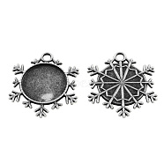 Tibetan Style Alloy Pendant Cabochon Settings, Snowflake, Cadmium Free & Lead Free, Antique Silver, 42x43x3mm, Hole: 5mm, Tray: 25mm(TIBEP-5336-AS-LF)