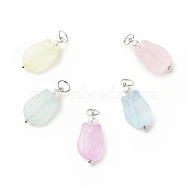 Flower Transparent Acrylic Pendants, Frosted, with ABS Plastic Imitation Pearl and Iron Findings, Mixed Color, 22.5x11.5x7mm, Hole: 5mm(PALLOY-JF01483)