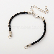 Braided PU Leather Cord Bracelet Making, with Iron Findings and Alloy Lobster Claw Clasps, Platinum, Black, Platinum, 170x3mm, Hole: 4mm(X-AJEW-JB00032-05)