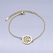 201 Stainless Steel Link Bracelets, with Lobster Claw Clasps, Tree of Life with Flat Round, Golden, 6-3/4 inch~6-7/8 inch(17.2~17.6cm)(BJEW-T011-JN488-2)