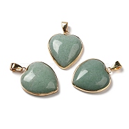 Natural Green Aventurine Pendants, Heart Charms, with Golden Tone Iron and Brass Findings, 29x24~24.5x6~6.5mm, Hole: 7~7.3x3.8~4.3mm(G-K335-04G-13)