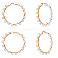 Unicraftale 304 Stainless Steel Hoop Earrings, with Natural Pearls, Ring Shape, Golden, 62.5x63x5.5~6mm, Pin: 0.7x1mm, 2pairs/box(EJEW-UN0001-09)