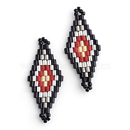 MIYUKI & TOHO Japanese Seed Beads, Handmade Links, Rhombus Loom Pattern, Red, 31~32.5x13~13.5x1.5~2mm, Hole: 1mm(SEED-S009-SP1-29)