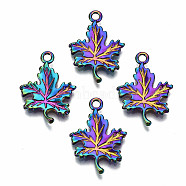 Rainbow Color Alloy Pendants, Cadmium Free & Lead Free, Maple Leaf, 23x16.5x1.5mm, Hole: 2mm(PALLOY-S180-056-RS)