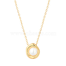 Stainless Steel Nuggest Pendant Necklace, with Imitaton Pearls, Golden, 15.75 inch(40cm)(GO5113-2)