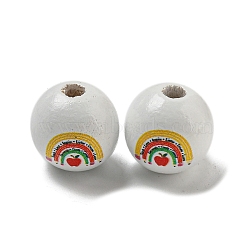 Printed Wood European Beads, Large Hole Beads, Round, White, 16~16.5x14.5~15mm, Hole: 4mm(WOOD-L020-D06)