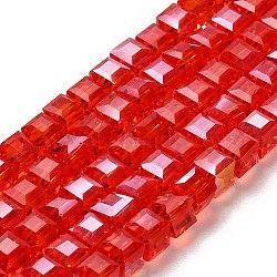 Electroplate Glass Beads Strands, AB Color Plated, Faceted, Cube, Red, 6x6x6mm, Hole: 1mm, about 100pcs/strand, 22 inch(EGLA-R030-6x6mm-01)