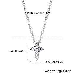 Cross Rhodium Plated 925 Sterling Silver Micro Pave Clear Cubic Zirconia Pendant Necklaces, Platinum, 13.78 inch(35cm), Pendant: 9x7mm(RV3627-2)