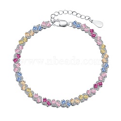 Anti-Tarnish Rhodium Plated 925 Sterling Silver Link Chain Bracelet, Colorful Cubic Zirconia Tennes Bracelet, Trapezoid, 6-5/8 inch(16.9cm)(BJEW-Z017-01B)