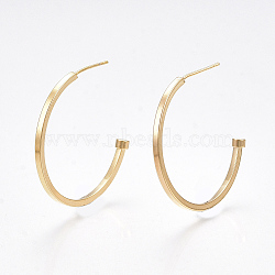 Brass Stud Earrings, Half Hoop Earrings, Nickel Free, Real 18K Gold Plated, 30x30mm, Pin: 0.8mm(KK-T038-487G)