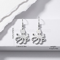 304 Stainless Steel & 201 Stainless Steel Dangle Earrings, Octopus, Stainless Steel Color, 42.5x20mm(WGF625D-01)