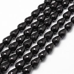 Natural Black Onyx Beads Strands, Grade A, Dyed & Heated, Faceted, Teardrop, 14x10mm, Hole: 1mm, about 28pcs/strand, 15.16 inch~15.35 inch(G-P161-25-14x10mm)