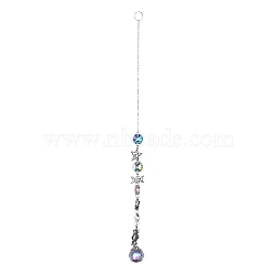 AB Color Plated Crystal Teardrop Big Pendant Decorations, Hanging Sun Catchers, with Iron Findings & Alloy Pendants, Moon & Star, Clear AB, 345mm, Pendant: 185x30x21mm(HJEW-G019-03H)